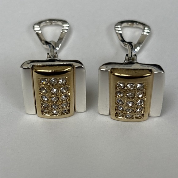 Vintage Monet Gold/Silver Tone Clip On Earrings, Cubic Zirconia, Signed, - Picture 2 of 6